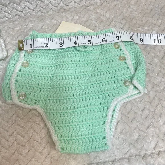 Vintage Handmade Light Green Knitted 2 piece Infant Outfit OS OOAK - Picture 9 of 10